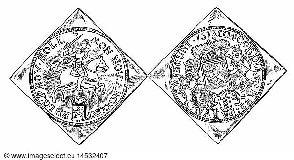 SG hist.  Geld  MÃ¼nzen  Niederlande  2 Dukaten  Klippe  Silber  1673