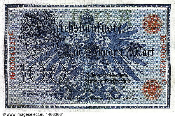 SG hist.  Geld  Scheine  Deutschland  Banknote zu 100 Mark  1908