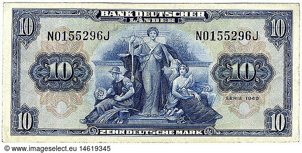 SG hist.  Geld  Scheine  Deutschland  erster 10-Mark-Schein der Bundesrepublik  1949