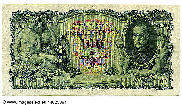 SG hist.  Geld  Scheine  Tschechoslowakei  100 Kronen  Banknote  1931