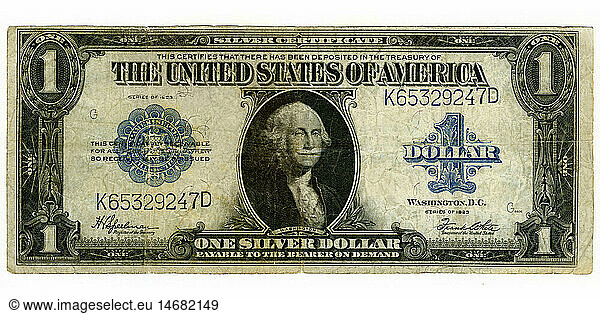 SG hist.  Geld  Scheine  USA  Silver-Dollar-Schein  ein Dollar  USA  1923