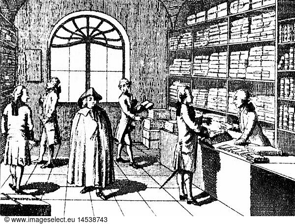 SG hist.  Handel  Buchhandel  Buchhandlung  Stich  um 1800