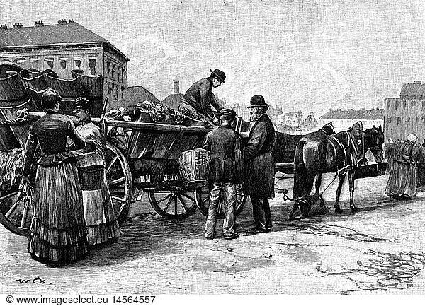 SG hist.  Handel  MÃ¤rkte  'Der GemÃ¼sewagen'  Wien  Xylografie  1891 SG hist., Handel, MÃ¤rkte, 'Der GemÃ¼sewagen', Wien, Xylografie, 1891,