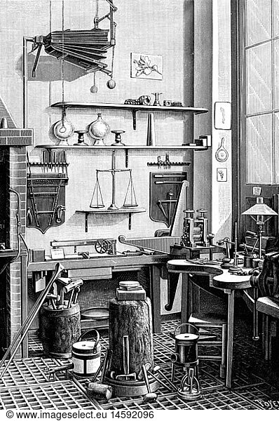 SG hist.  Handwerk  Goldschmied  Werkstatt  Innenansicht  Xylografie  'Das Neue Universum'  Deutschland  1892