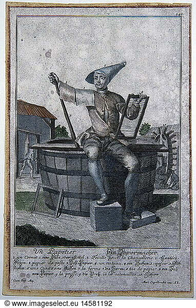 SG hist.  Handwerk  Papiermacher  Kupferstich von Martin Engelbrecht  Augsburg  18. Jahrhundert