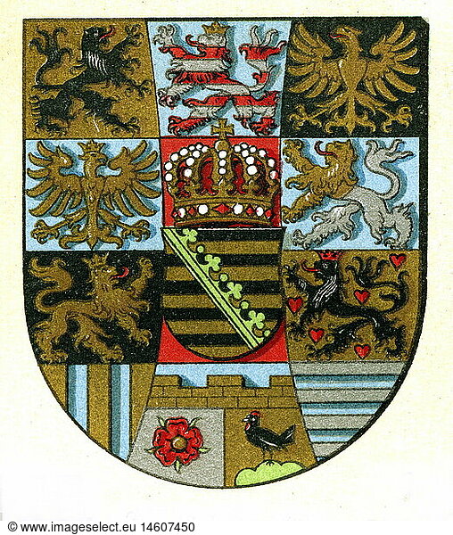 SG hist.  Heraldik  Wappen  Deutschland  KÃ¶nigreich Sachsen 1889 SG hist., Heraldik, Wappen, Deutschland, KÃ¶nigreich Sachsen 1889,