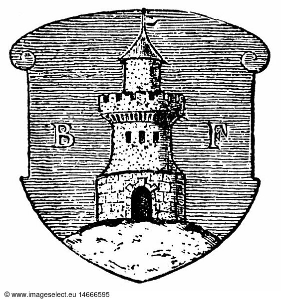 SG hist.  Heraldik  Wappen  Frankreich  Stadtwappen  Belfort  Xylografie  1892