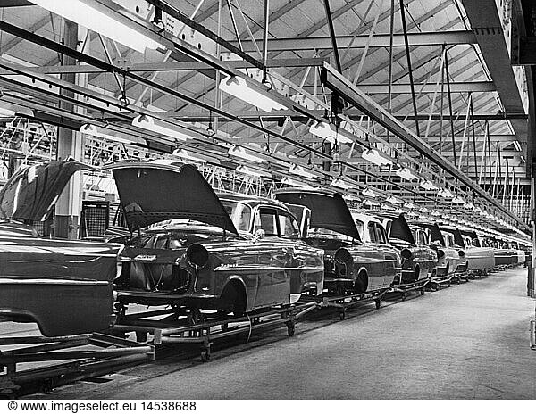 SG hist.  Industrie  Autoindustrie  Automobilwerk K-40  FertigungsstraÃŸe bei Opel  1950er Jahre