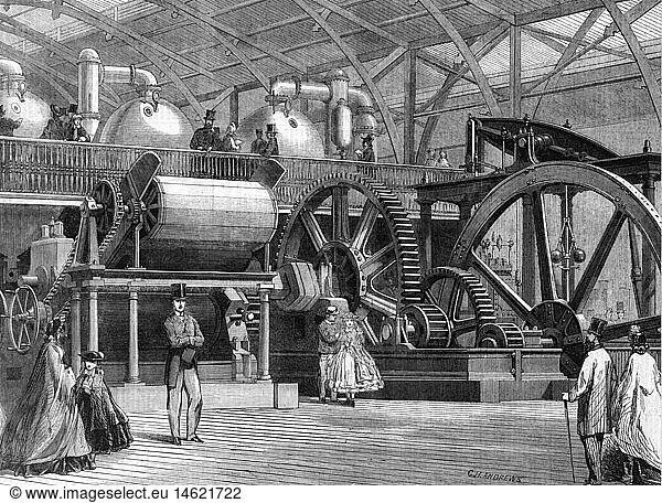 SG hist.  Industrie  Lebensmittel  Maschine zur Zuckerverarbeitung von Mirrlees and Tait  Glasgow  Xylografie von C.H.Andrews  1862