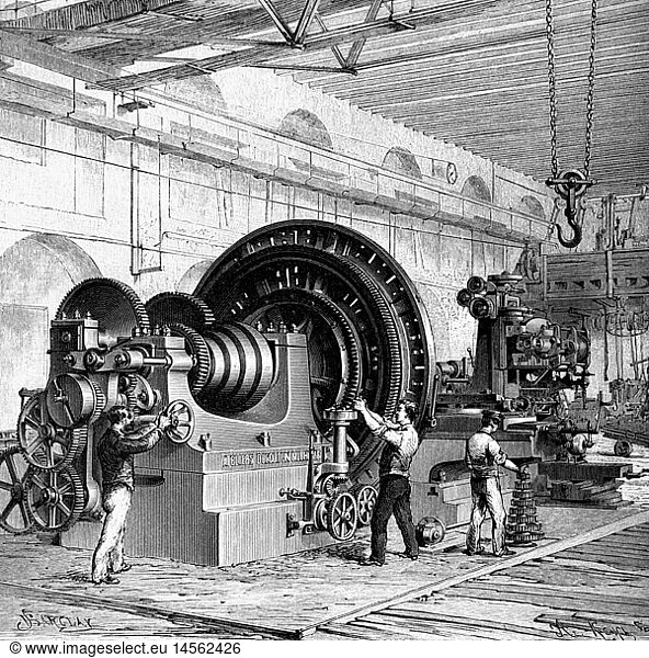 SG hist.  Industrie  Maschinenbau  Fabrik fÃ¼r Werkzeugmaschinen  MÃ¼lhausen im ElsaÃŸ  Xylographie von Kohl nach Zeichnung von Barclay  1888