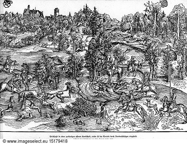 SG hist  Jagd  Hirschjagd in einem Park  Holzschnitt von Lukas Cranach der Ã„ltere  1503