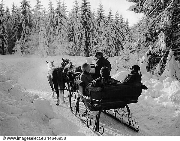 SG hist.  Jahreszeiten  Winter  Pferdeschlitten bei Waldfahrt  Bayerischer Wald  DÃ¼rrwies  1960er Jahre