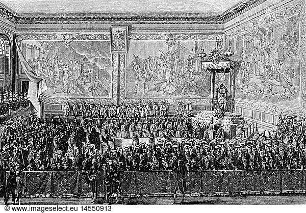 SG hist.  Justiz  Gerichtsszenen  sogenanntes Lit de Justice  Versailles  6.8.1787