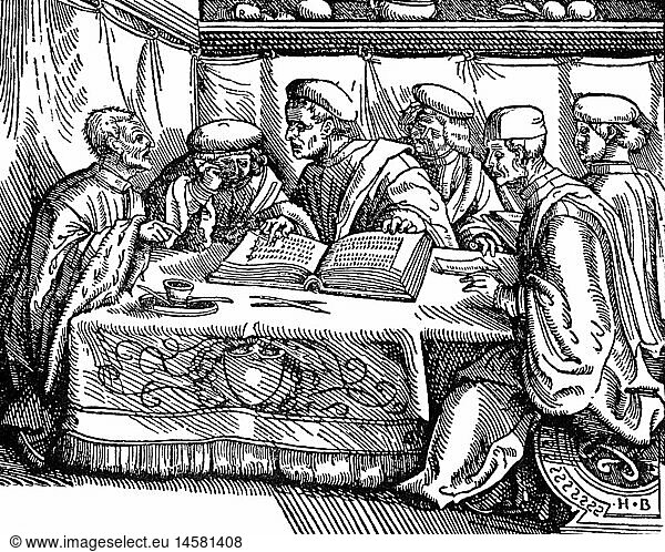 SG hist.  Justiz  Richter  Richterkollegium  Holzschnitt  von Hans Burgkmair (1473 - 1531)  16. Jahrhundert
