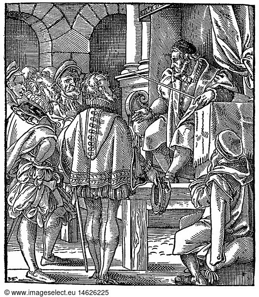 SG hist.  Justiz  Richter  SchultheiÃŸ und Richter  Holzschnitt  16. Jahrhundert