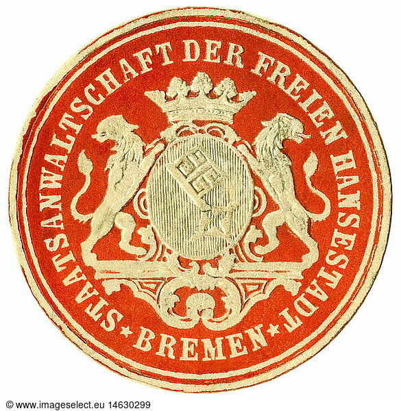 SG hist.  Justiz  Siegel  Siegelmarke  Staatsanwaltschaft der Freien Hansestadt Bremen  Deutschland  um 1890