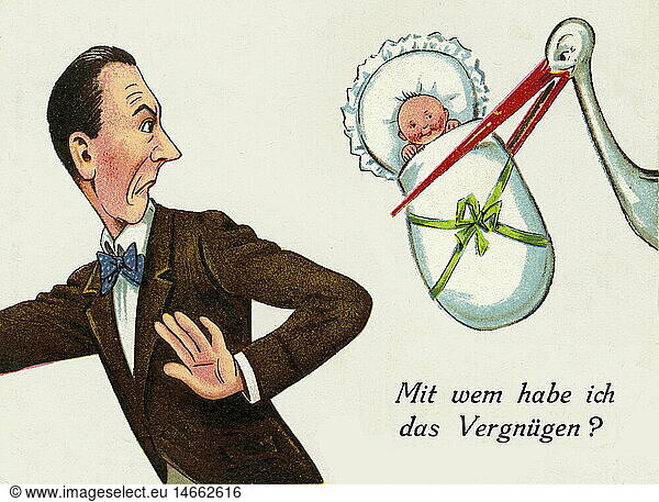 SG hist.  Karikatur  'Mit wem habe ich das VergnÃ¼gen?'  ungwollte Vaterschaft  Deutschland  um 1926