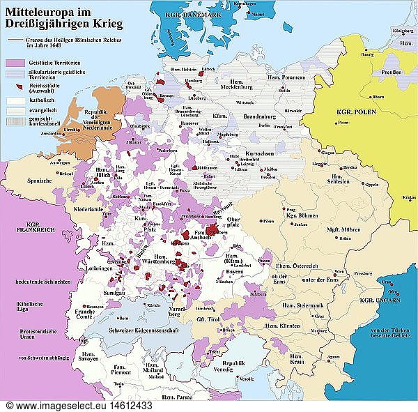 SG hist.  Kartographie  Geschichtskarten  Neuzeit  DreiÃŸigjÃ¤hriger Krieg in Mitteleuropa  1618 - 1648