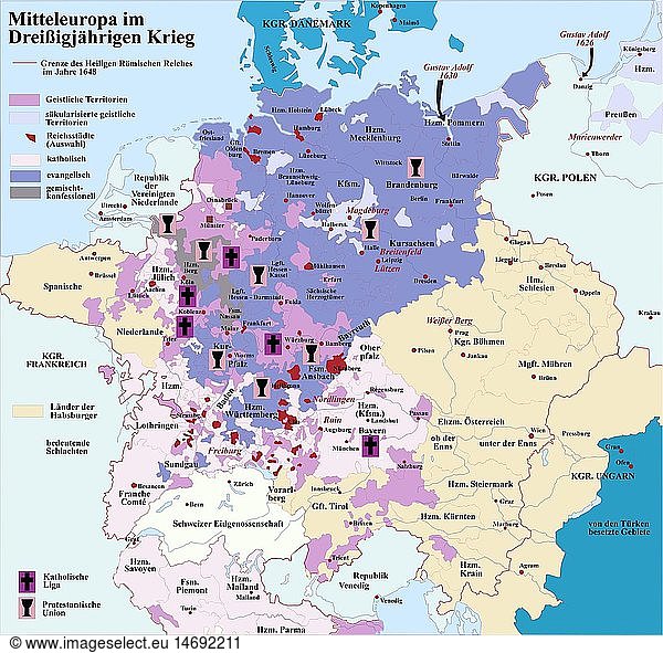 SG hist.  Kartographie  Geschichtskarten  Neuzeit  DreiÃŸigjÃ¤hriger Krieg in Mitteleuropa  1618 - 1648