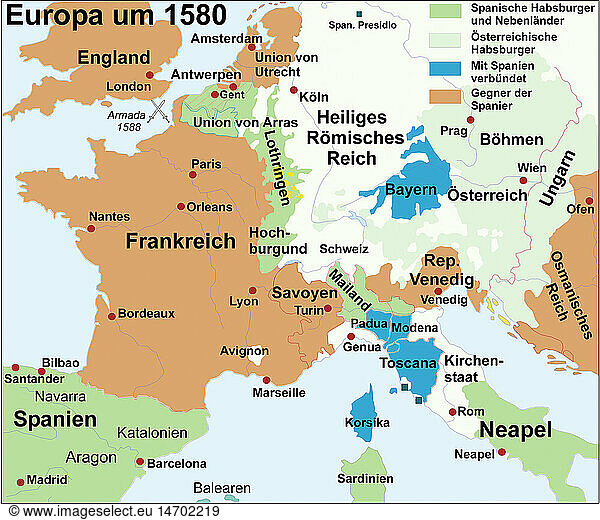 SG.hist.  Kartographie  Geschichtskarten  Neuzeit  Europa um 1580 SG.hist., Kartographie, Geschichtskarten, Neuzeit, Europa um 1580,