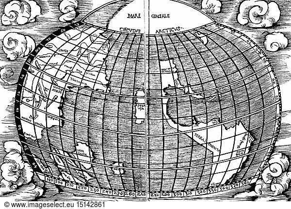 SG hist.  Kartographie  Landkarten  Amerika und Ostasien  Holzschnitt  'Intructio in Ptolemaei Cosmographia'  1512