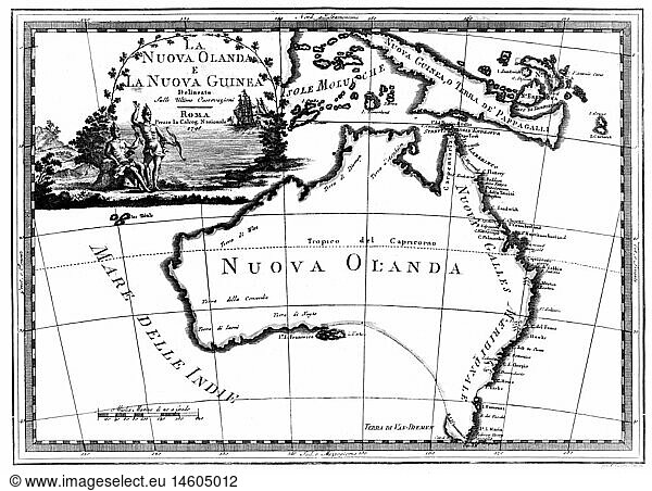 SG hist.  Kartographie  Landkarten  Australien und Neuguinea  Kupferstich von Giovanni Maria Cassini  1798  'Nuovo Atlante Geografico Universale'  Rom  1801