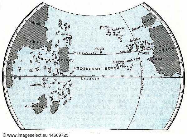SG hist  Kartographie  Weltkarten  PlanisphÃ¤re von Paolo dal Pozzo Toscanelli  Ausschnitt: Indischer Ozean (Atlantik) zwischen Westafrika und Ostasien  Florenz  1457