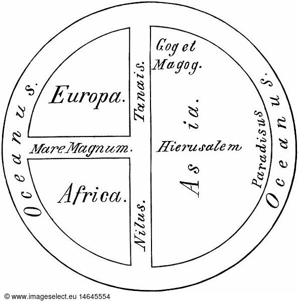 SG hist.  Kartographie  Weltkarten  Radkarte  7. / 8 Jahrhundert  Rekonstruktion  Xylografie  19. Jahrhundert