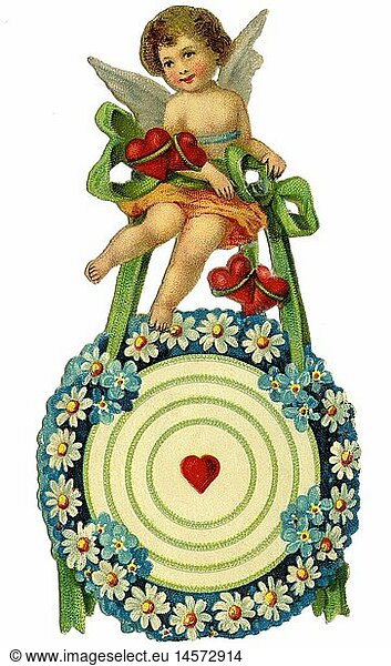 SG hist.  Kitsch  Amor mit Zielscheibe  Poesiebild  Deutschland  um 1900