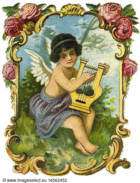 SG hist.  Kitsch  Engelchen mit Harfe  Deutschland  um 1895
