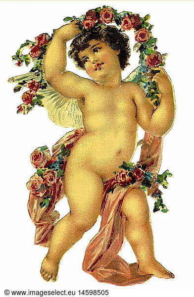 SG hist.  Kitsch  Engelchen mit Rosen  Deutschland  um 1895