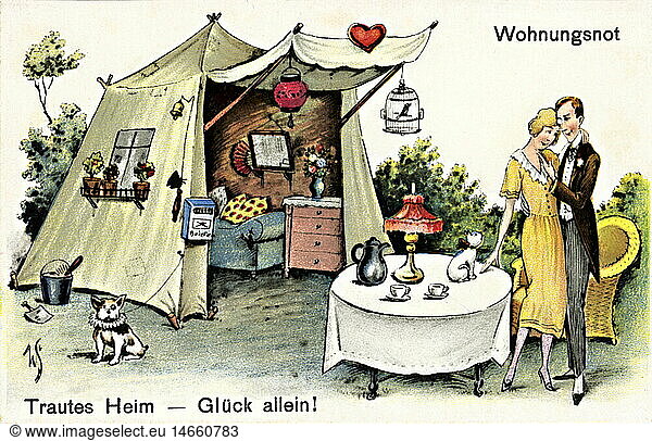 SG hist.  Kitsch  GruÃŸkarten  Wohnungsnot  Trautes Heim  Glueck allein  Paar  Deutschland  um 1927