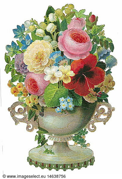 SG hist.  Kitsch/Karten/Souvenir  Blumenvase  Poesiebild  Deutschland  1863