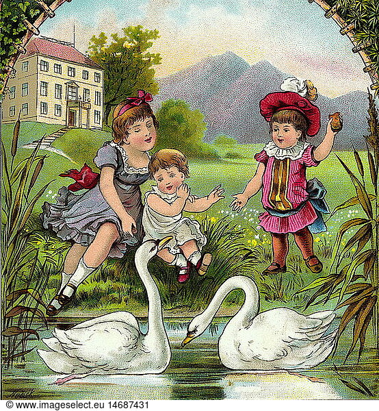 SG hist.  Kitsch  MÃ¤dchen spielen gemeinsam im Park  Deutschland  1888 SG hist., Kitsch, MÃ¤dchen spielen gemeinsam im Park, Deutschland, 1888,