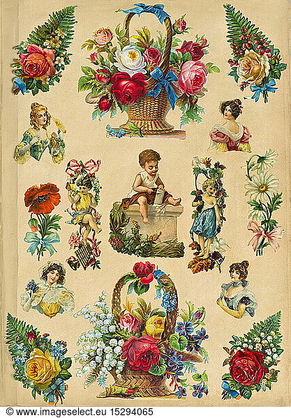 SG hist.  Kitsch  Poesiealbum  einzelne Seite  Lithografie  Deutschland  um 1893