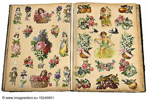 SG hist.  Kitsch  Poesiealbum  Seite  aufgeschlagen  Lithographie  Deutschland  um 1893