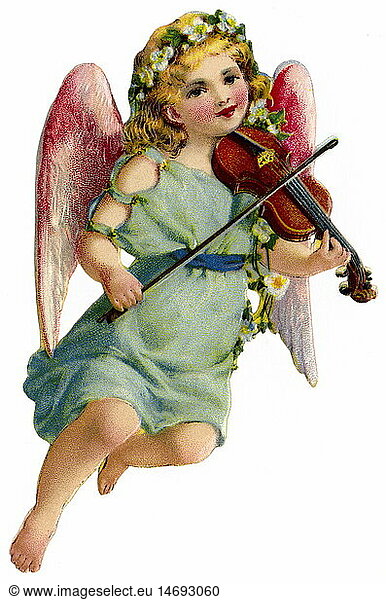 SG hist.  Kitsch  Poesiebild  Engel mit Geige  Deutschland  um 1900