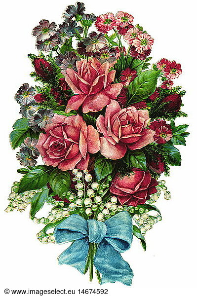 SG hist.  Kitsch / Souvenir  Blumenstrauss  Rosenstrauss  Poesiebild  Deutschland  1894