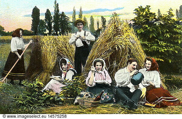 SG hist.  Landwirtschaft  Ackerbau  Getreideernte  Landarbeiter machen Pause  Deutschland  1912