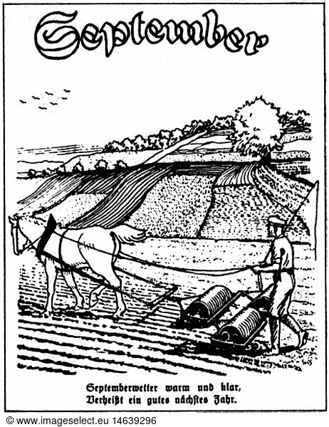 SG hist.  Landwirtschaft  Bauernregel  September  Zeichnung  20. Jahrhundert