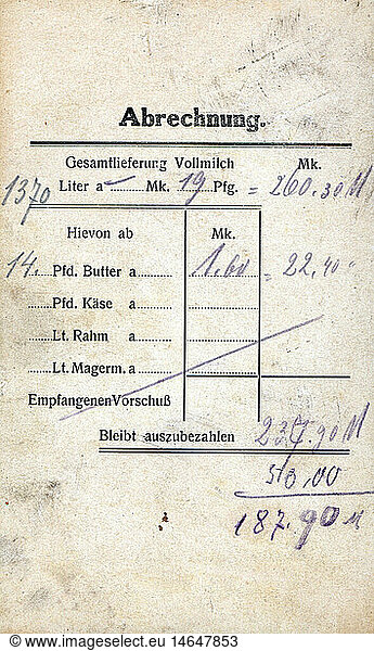 SG hist.  Lebensmittel  Milch  Milchlieferungskarte  Molkereigenossenschaft Bernbeuren II  Mai 1925