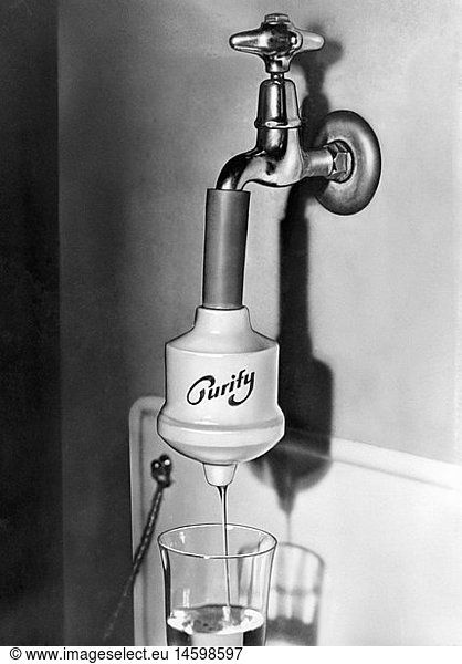 SG hist.  Lebensmittel  Wasser  Filter 'Purify' zur Reinigung von Trinkwasser  20. Jahrhundert