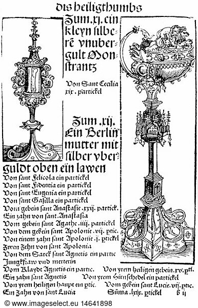 SG hist.  Literatur  Illustrationen  Wittenberger Heiligtums-Buch  Holzschnitt  Werkstatt von Lucas Cranach der Ã„ltere (um 1475 - 1553)  Wittenberg  1509