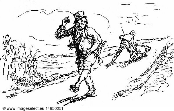 SG hist.  Literatur  MÃ¤rchen  GebrÃ¼der Grimm  'Hans im GlÃ¼ck'  Zeichnung von Max Slevogt (1868 - 1932)  um 1920