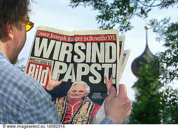 SG hist.  Medien  Printmedien  berÃ¼hmte Schlagzeile  'Wir sind Papst'  BILD  Deutschland  Bayern  20.04.2005