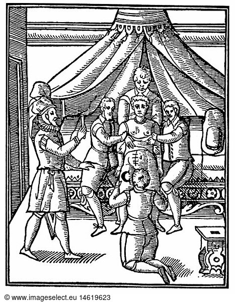 SG hist.  Medizin  Geburt / GynÃ¤kologie  Entbindung mittels Kaiserschnitt  Holzschnitt  aus: Scipione Mercurio  'La Comare o ricoglitrice'  Venedig  1601