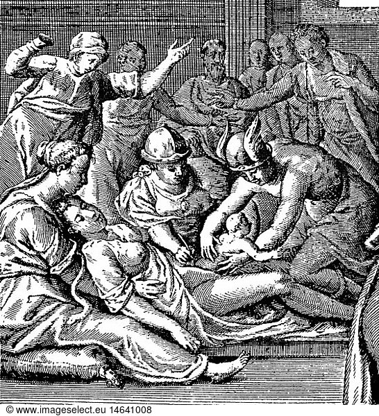 SG hist.  Medizin  Geburt / GynÃ¤kologie  Geburt des Dionysos mittels Kaiserschnitt  Kupferstich von Raphael Custos (um 1591 - 1664)  17. Jahrhundert