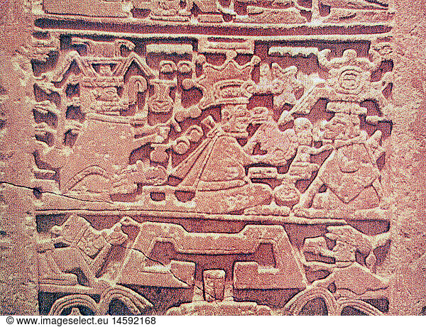 SG hist.  Medizin  Geburt / GynÃ¤kologie  Geburt  Fruchtbarkeitssymbole  Relief  Stein  Museum von Oaxaca
