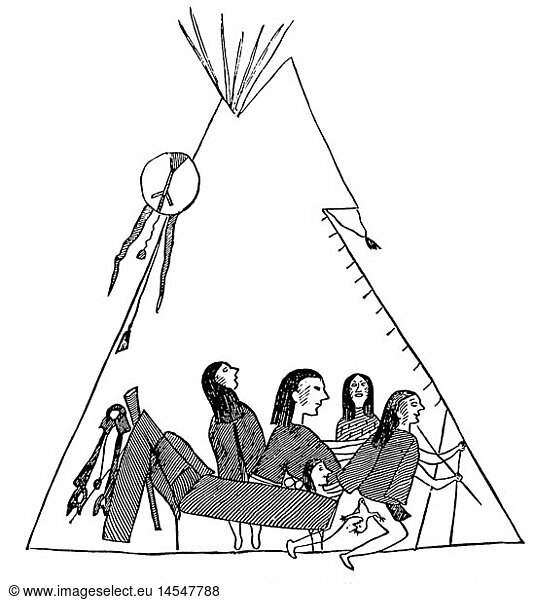 SG hist.  Medizin  Geburt / GynÃ¤kologie  Geburt im Zelt beim Stamm der Kiowa  Zeichnung  um 1870