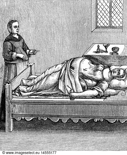SG hist.  Medizin  Geburt / GynÃ¤kologie  Hebamme mit GebÃ¤render in Lage fÃ¼r eine schwere Geburt  nach Scipione Mercurio  1595